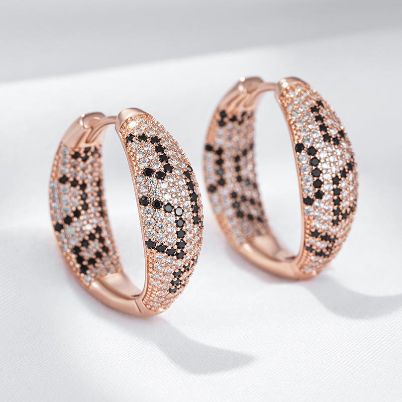 Shiny Natural Zircon Leopard Print Hoop Earrings For Women Unique  Rose Gold And Black Plating Vintage Daily Jewelry