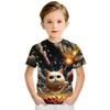 Hip Hop Cat Boys T-Shirt Cute 3D Print Boy Summer Short Sleeve Round Neck Casual Kid Top Outdoor Comfortable Children's Clothing