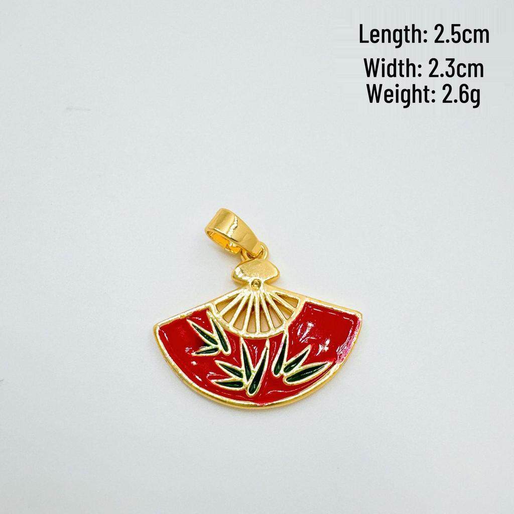 Drip Oil & Tassel Fan Pendant Necklace - Copper-Plated Gold DIY Jewelry Accessory