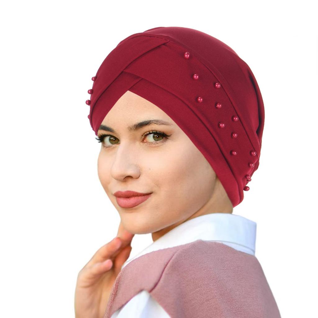 Elastic Fabric Cross Forehead Indian Hat Beaded Headscarf Hat Chemotherapy Hat