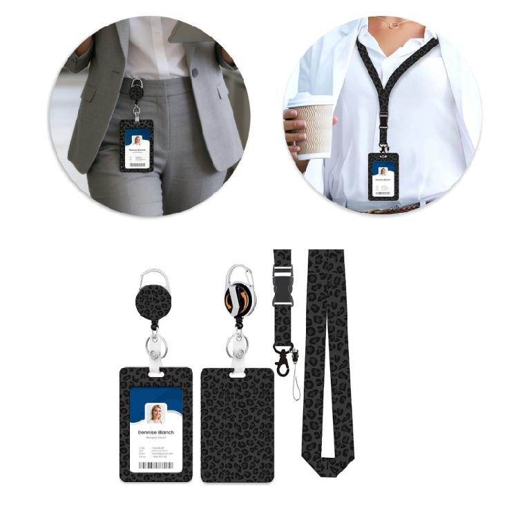 Leopards Retractable Badge Holder Waterproof ABS Card Holder With Retractable Lanyard For Corporate Business Employee