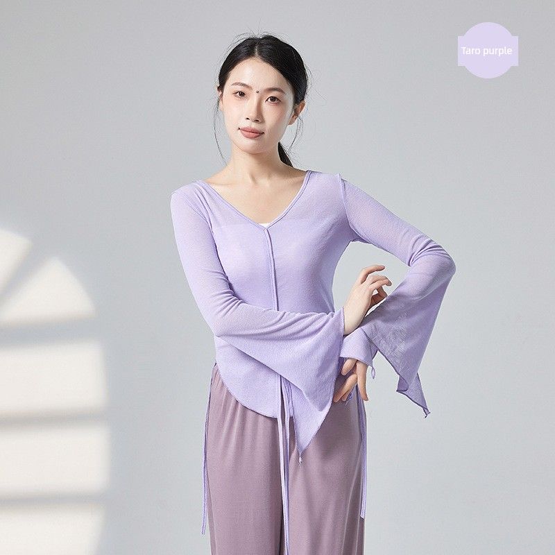 

Modern dance Exercise Clothing Dance Clothes Elegant Rib Bamboo Joint Top Slim fit Exercise Clothing Training Clothes Women Fragrant Taro purple M
