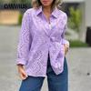 Plus Size Frühling und Herbst Damen Einfarbiges Hemd Lose Stickerei Hohl Langarm Top