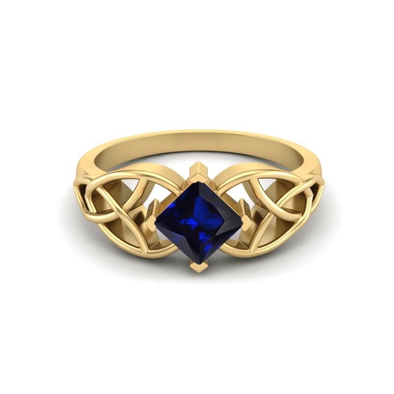 5MM Square Blue Sapphire Gemstone 925 Sterling Silver Gold Plated Solitaire Celtic Women's Engagement Ring