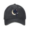 Black Cat On Moon Embroidered Washed Canvas Baseball Cap Unisex Adjustable Dad Hat Streetwear Fashion