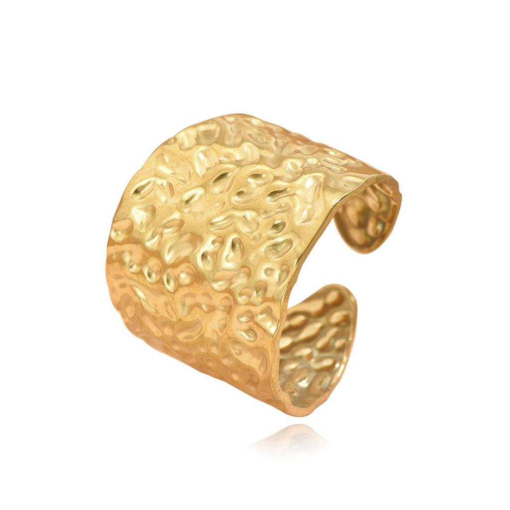 European and American Retro Hammered Texture Adjustable Stainless Steel Ring