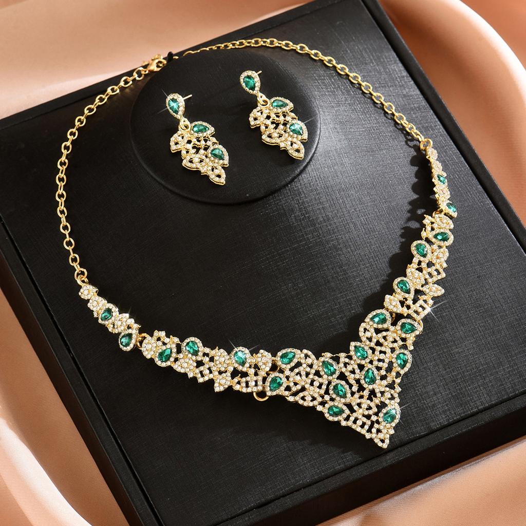 Necklace Earrings Set Banquet Party Dress Two-Piece Accessories Luxury Rhinestones Bridal Jewelry Women