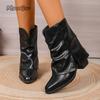 British Style Pointed Toe Trousers Boots for Women Stacked Mid-Calf High Boots Autumn 2025 Plus Size 36-43 Bottes Femmes Leather