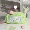 Cute Plush Cantaloupe Swiss Roll Pencil Case - Large Capacity Stationery Storage