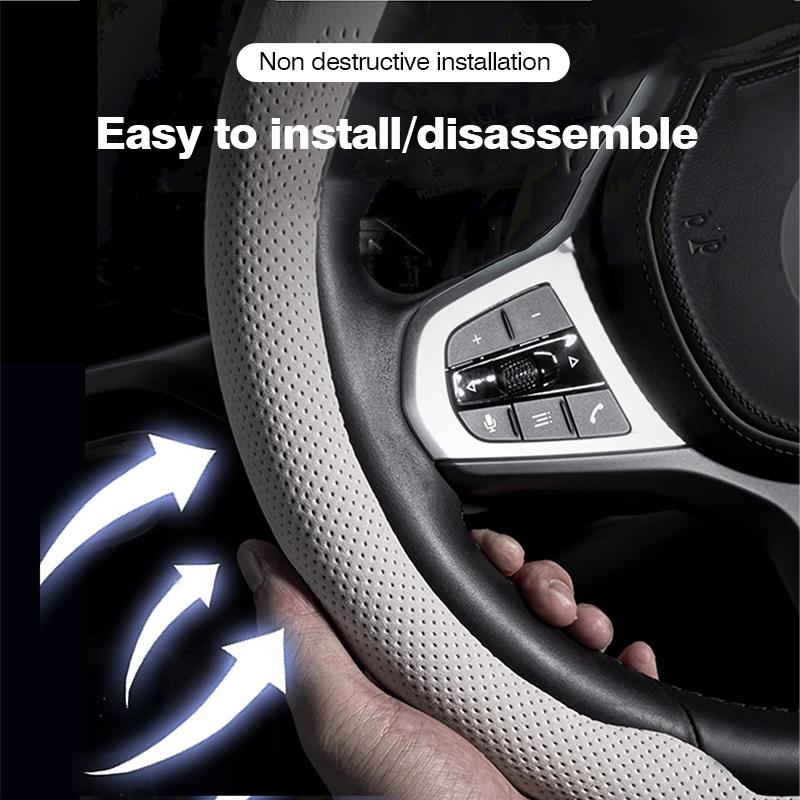 8D Nappa Leather Car Steering Wheel Cover For Porsche Cayenne Taycan Macan Panamera 718 911 Cayman Auto Accessories