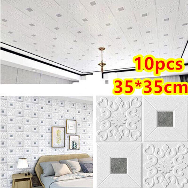 10PCS 3D Tile Brick Wall Sticker Wallpaper Self-adhesive Waterproof Foam Panel