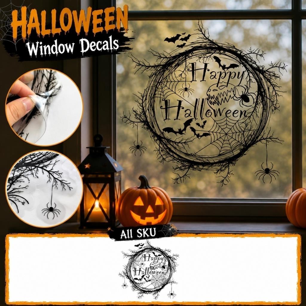 Halloween Removable Static Cling Window Decal Spider Web Bat Design No Glue Required Glass Decoration for Home Office Storefront