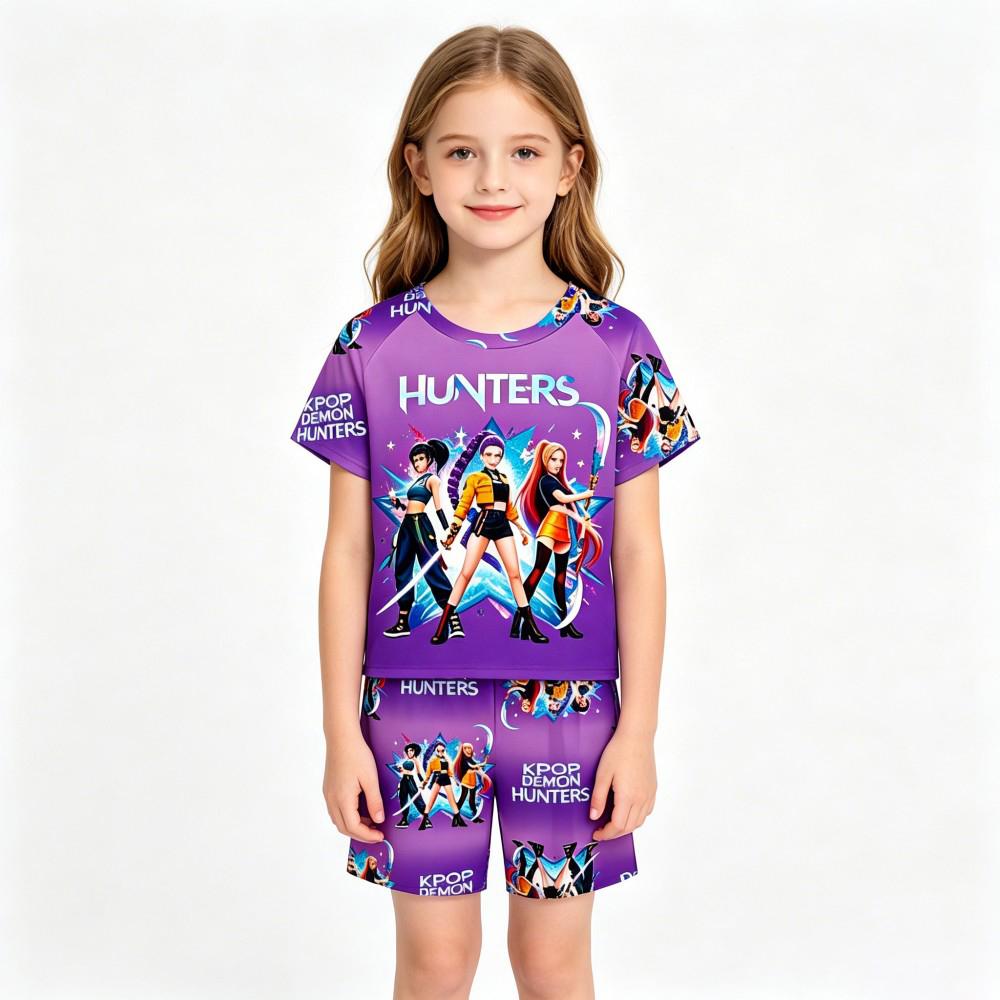 Cute Kpop Print Kids Homewear Set 2Pcs Short Sleeve Nightwear Sleepwear Pajamas for Children 3-14Y Pijamas Girls Birthday Gift
