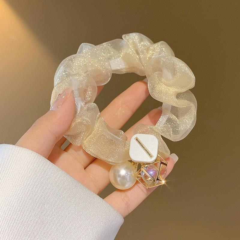 Rhinestone Pearl Elegant Large Hair Tie for Ponytails and Buns