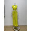 Women Sexy Hollow Out Slit Irregular V Neck Sleeveless Long Dress