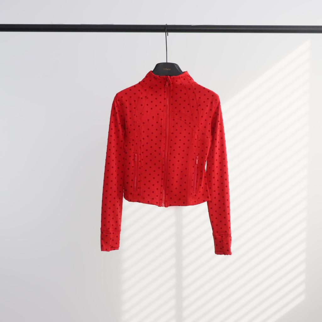LU Red Polka Dot Long Sleeve Slim-fit Outdoor Sports Jacket Hoodie