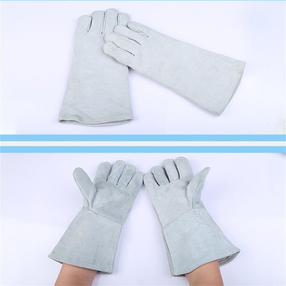 1Pair Welding Gloves Thick Breathable For Barbecue Welding Protection Gloves Cow Split Leather Cotton Cloth For Reduce Friction