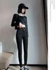 HIMATI Stretch Skinny Long Solid Black Women's High-Waisted Leggings, Length, Elastic, Color, (QBK-3K-L)