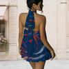 Women Plus Size Halter Neck Sleeveless Printed Layered Faux Two Piece Mini Dress