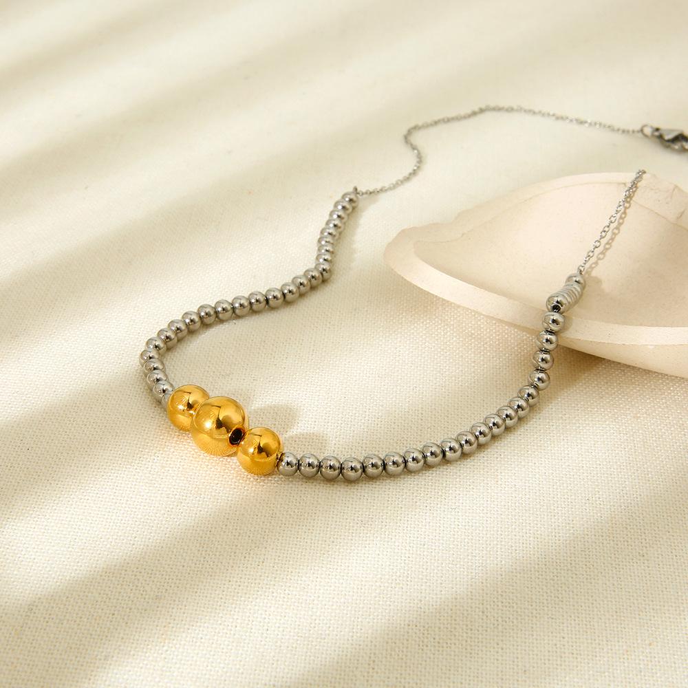 Ins High-end Sense Personalized Color Matching Stainless Steel Bead Chain Necklace Minimalist Design Sense Collarbone Chain Jewelry Women