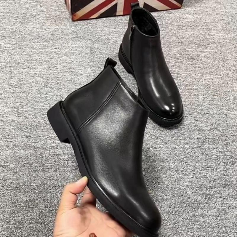 Fashion 2025 Autumn Early Winter Shoes Mens Chelsea Boots Flat Brand Male Footwear Pure Black British Style Man Party Shoes D624