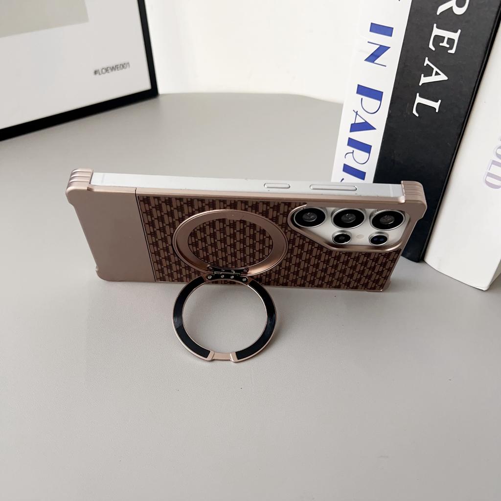 For Samsung Galaxy S25 Ultra Magnetic Case Kickstand Metal Carbon Fiber Pull-Out Design Phone Cover