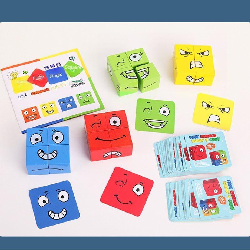 Colorful Wooden Face-changing Magic Cube Toy In Iron Box Children's Battle Toy