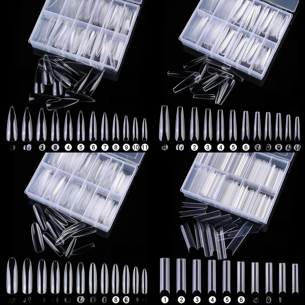 Nail Art Tips - 240-Piece Box, Long Denim, Ballet, Trapezoidal & Oval False Nails