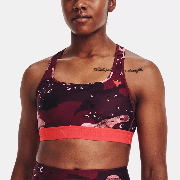 Under Armour Project Rock Medium Intensity Sports Bra Women Underwear Deep-Crimson 1369947-626