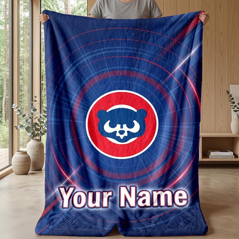 Chicago Cubs Benutzerdefinierte Flanell-Kuscheldecke Drucken Sie Ihren Namen Text Weiche Warme Decke Weihnachtsgeschenk