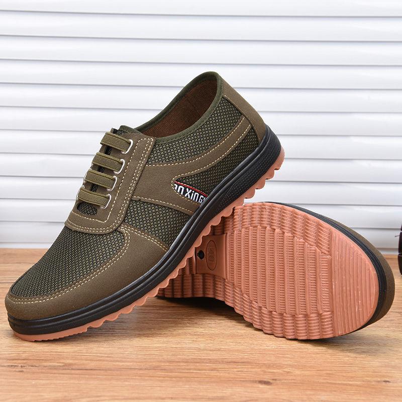 Frühling Alte Peking Stoffschuhe Herren Rutschfest Abriebfest Lässige Arbeitsschuhe Atmungsaktiv Verdickt Küche Mittelalterliche und Ältere Vaterschuhe