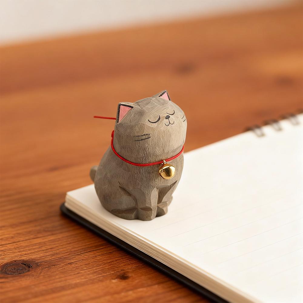 Wooden kitten Figurine Handmade Carving kitten Ornament Blue Cat Perfect Gift for Cat Lovers Birthday Gift Christmas Cat Statue