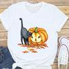 Casual Halloween Cat Pumpkin Graphics Women T-Shirt 90S Summer Blouses Loose Short Sleeve Round Neck Female Y2K Tops