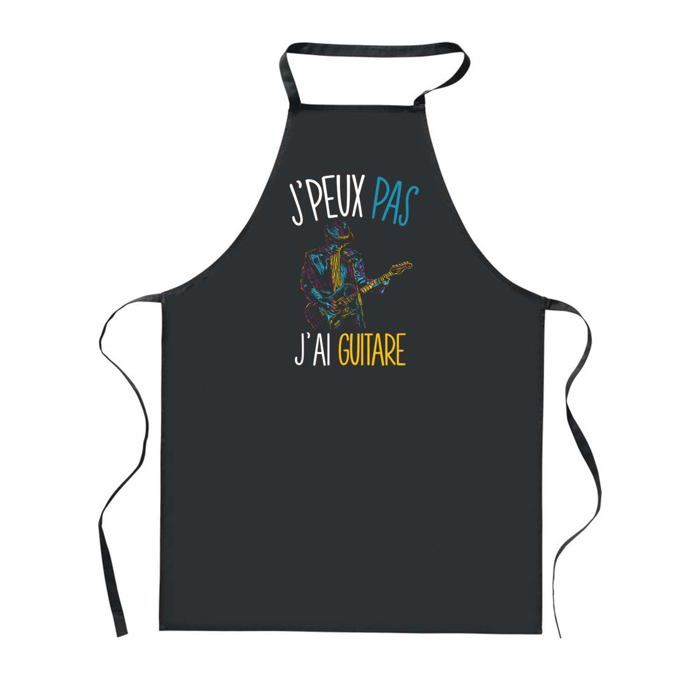 Tablier de cuisine - PLANETEE - J'peux Pas Guitariste - Noir - 90x60 cm - Impression française