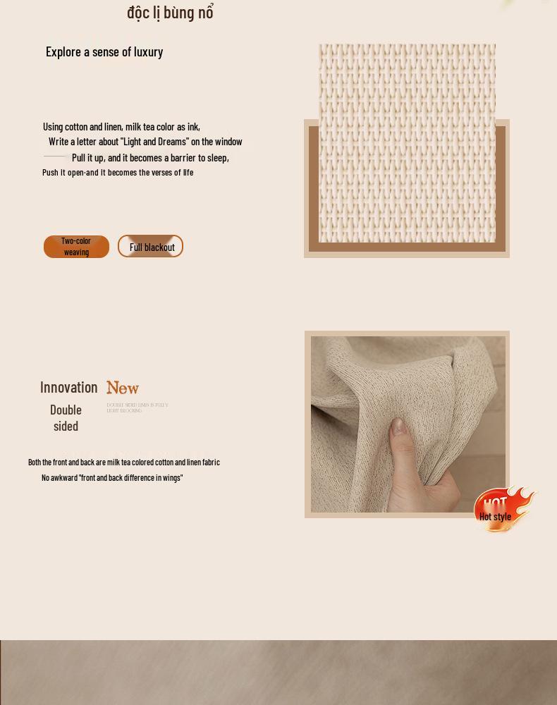 Double-Sided Cream Cotton Linen Blackout Curtains - High-End Feel for Bedroom & Living Room