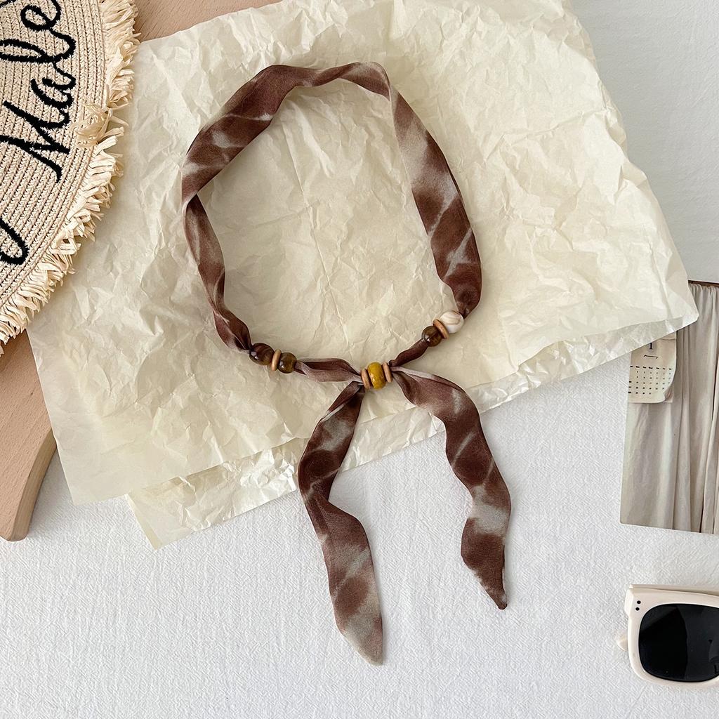 New Korean Version Versatile Polka Dot Beaded Narrow Silk Scarf Women's Summer Decoration Long Scarf Adjustable Fashion Accessories