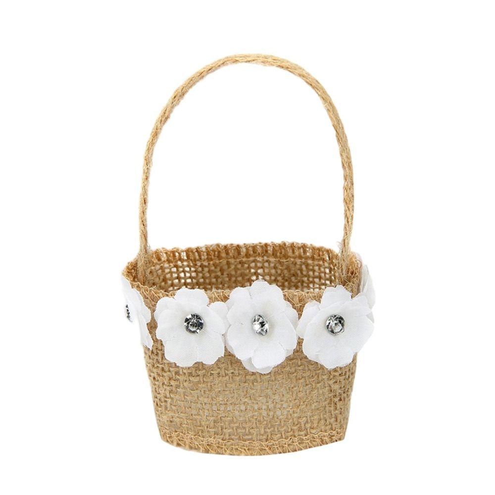 2pcs Lace Bowknot Flower Girl Basket Retro Candy Gift Bag  Wedding Ceremony Party Decoration