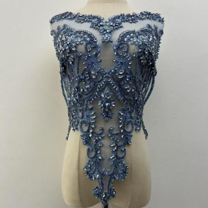 22 Colors Hand-Sewn Glass Rhinestone Beaded Embroidered Mesh Applique Patches for Dress Decoration Clothing Accessories