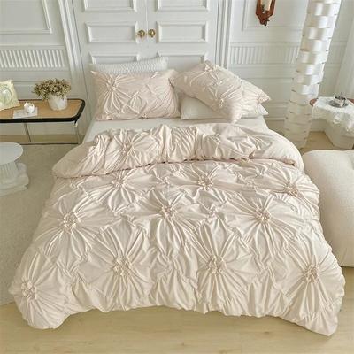 Trojrozměrný Pinch Pleated Crafts Sada dvojitých povlaků na přikrývku 220x240 Pevné Twist Flowers Sada povlečení King Size Sada povlaků na přikrývku