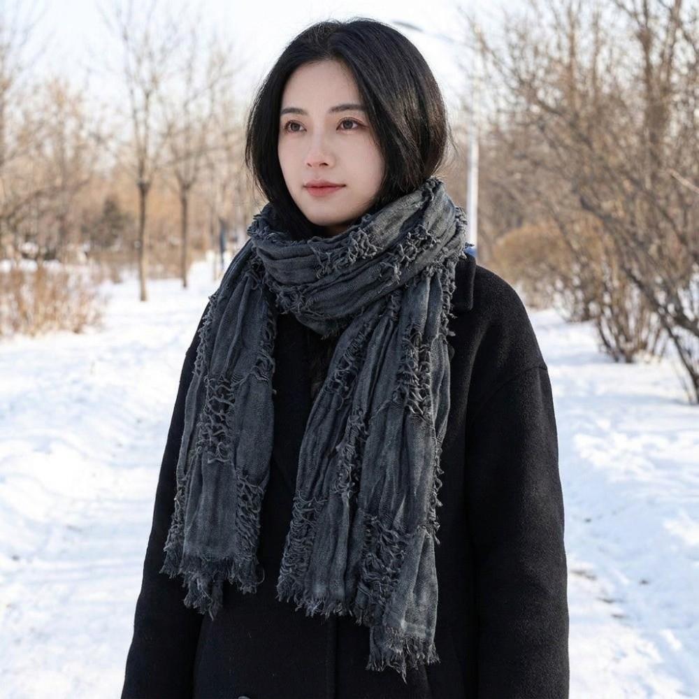 Solid Color Women Scarf Warm Neck Warmer Casual Cotton Linen Neckerchie  College