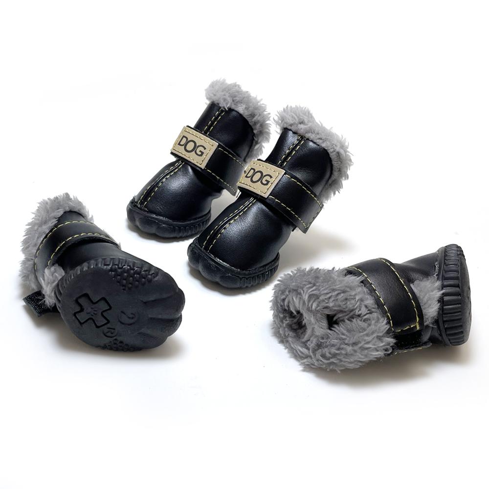 Classic Plush Linning Small To Large Dog Shoes with Hook Loop Closure Bulldog Booties Plush Outdoor Non-Slip Pet Puppy Winter S