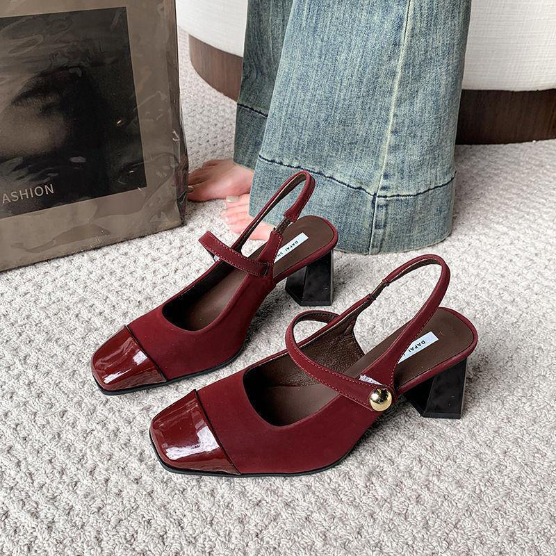 High heels Mary Jane shoes evening shoes single shoes French spring and summer soft sole with skirt square head bag head sandals women's thick