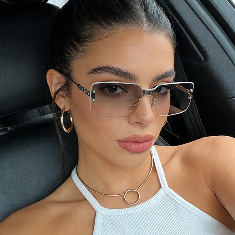 Metal Square Frameless Sunglasses For Men Women Outdoor Shades Anti UV Sun Glasses