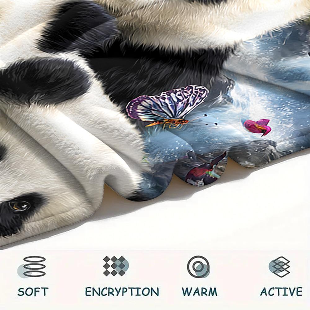 Pandas Print Flannel Blanket, High quality Comfortable for All Seasons, Home Decor, Warmth and Comfort, Perfect for Christmas Gifts