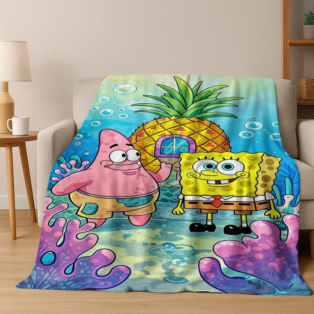 

Cartoon S-SpongeBob SquarePants Patrick Star Flannel Blanket Soft Throw Blanket for Bed Bedroom Living Room Travel Picnic Gift 75x90cm