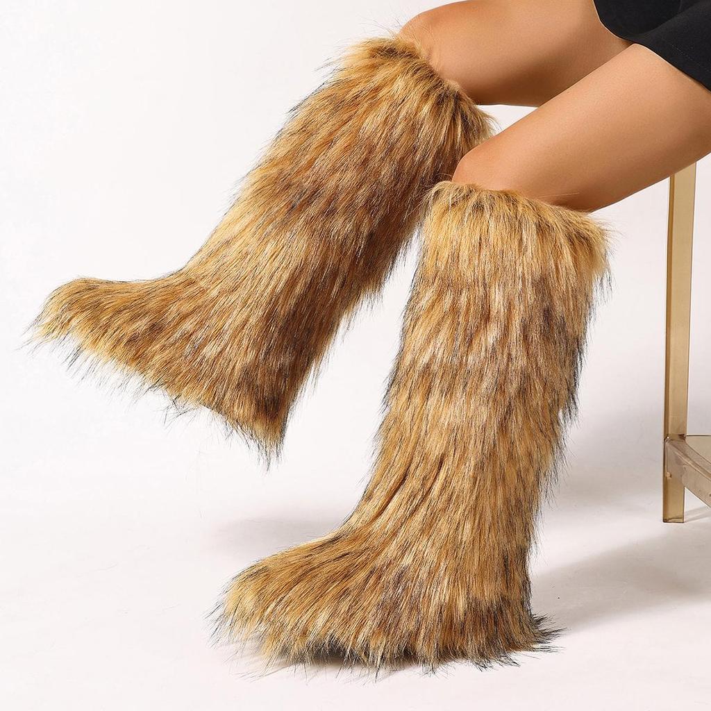 50cm European Faux Raccoon Fur Winter Snow Boots for Women