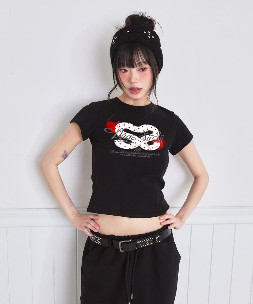 PAGESIISII Sisi Collage Print Slim Fit Short Sleeve T-Shirt Black