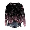 Women's Fashion Round Neck Pullover Top Long Sleeve Tee Printed Sweatshirt