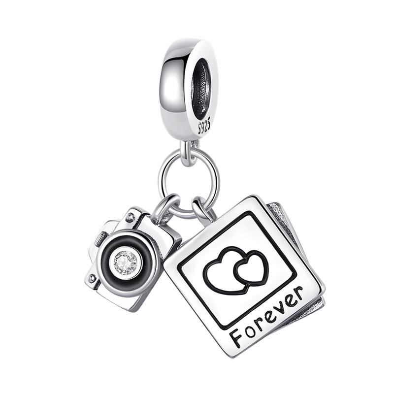 Original SS925 Sterling Silver Blue Travel Earth Camera Charm Fit  Bracelet DIY Pendant Woman Jewelry Hot Sale New In