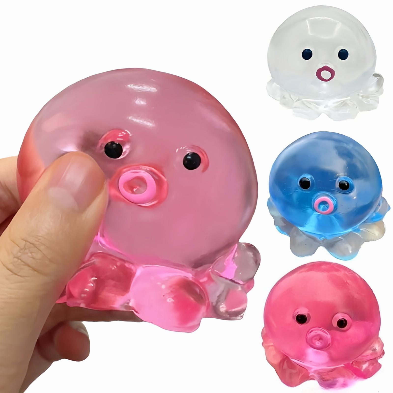 Fashnics Blue Squishy Octopus Fidget Toy Rubber Clear Crystal Octopus Hand Relax Toy Soft Slow Rebound Squeeze Toy For Kids Adults Pinch Toy